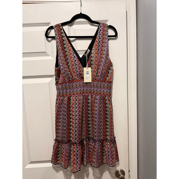 Women's Ramy Brook Mini Dress Size 8 Orange Pink Zigzag - Picture 5 of 7